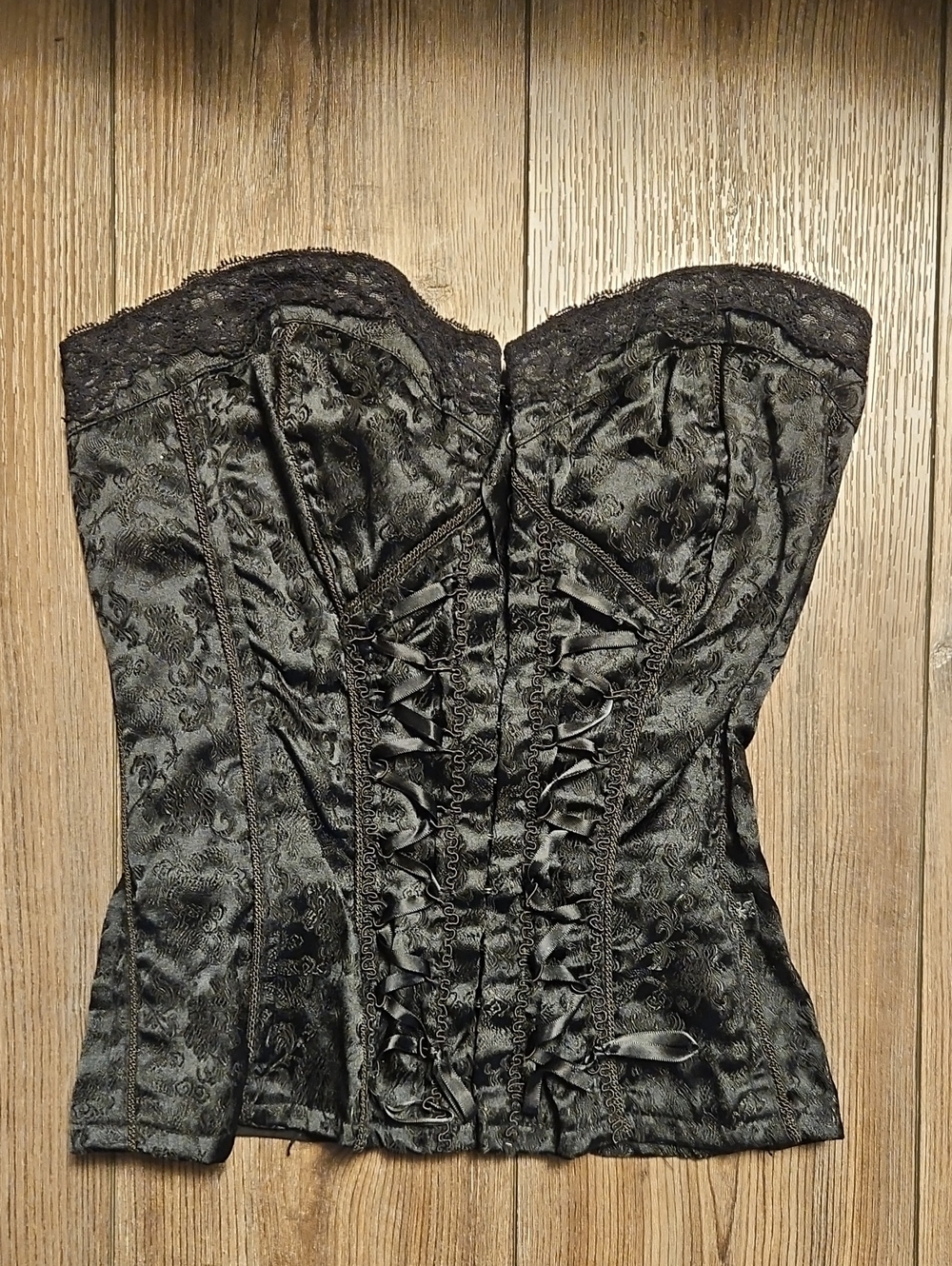 Tripp NYC Lace-Trim Black Brocade Corset Top